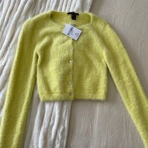 Neon Yellow Fuzzy Cropped Cardigan
